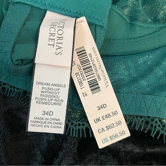 Victoria’s Secret 34D Bra NWT Dream Angels VS Push up w/out padding Emerald Gold - Picture 7 of 9
